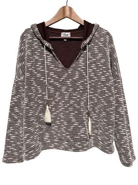 Lava Marled Hooded Pullover Sweater Tassel Drawstring Boho L